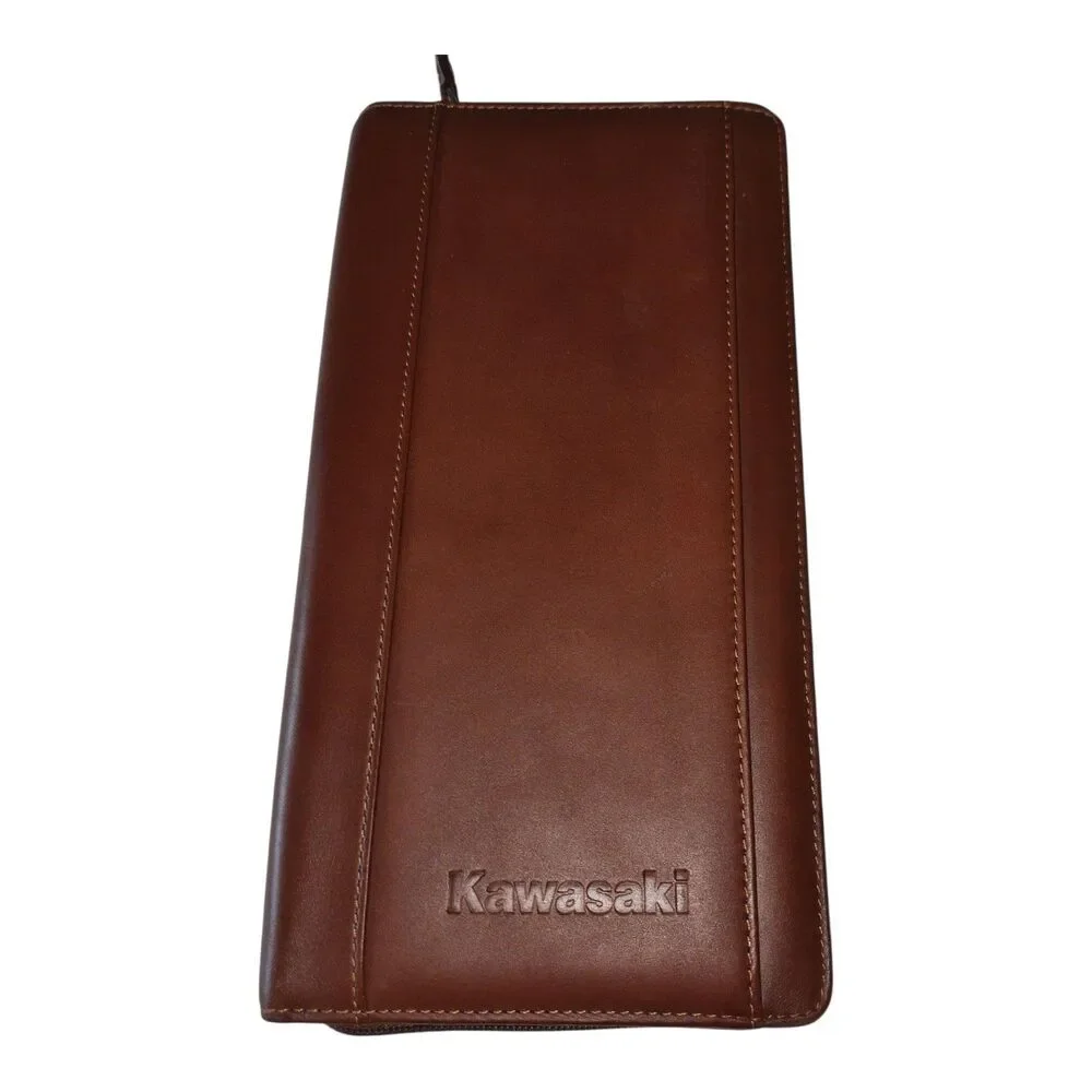 Kawasaki Cutter & Buck Leather Auto Organizer Car Manual Plaid 12” x 6”